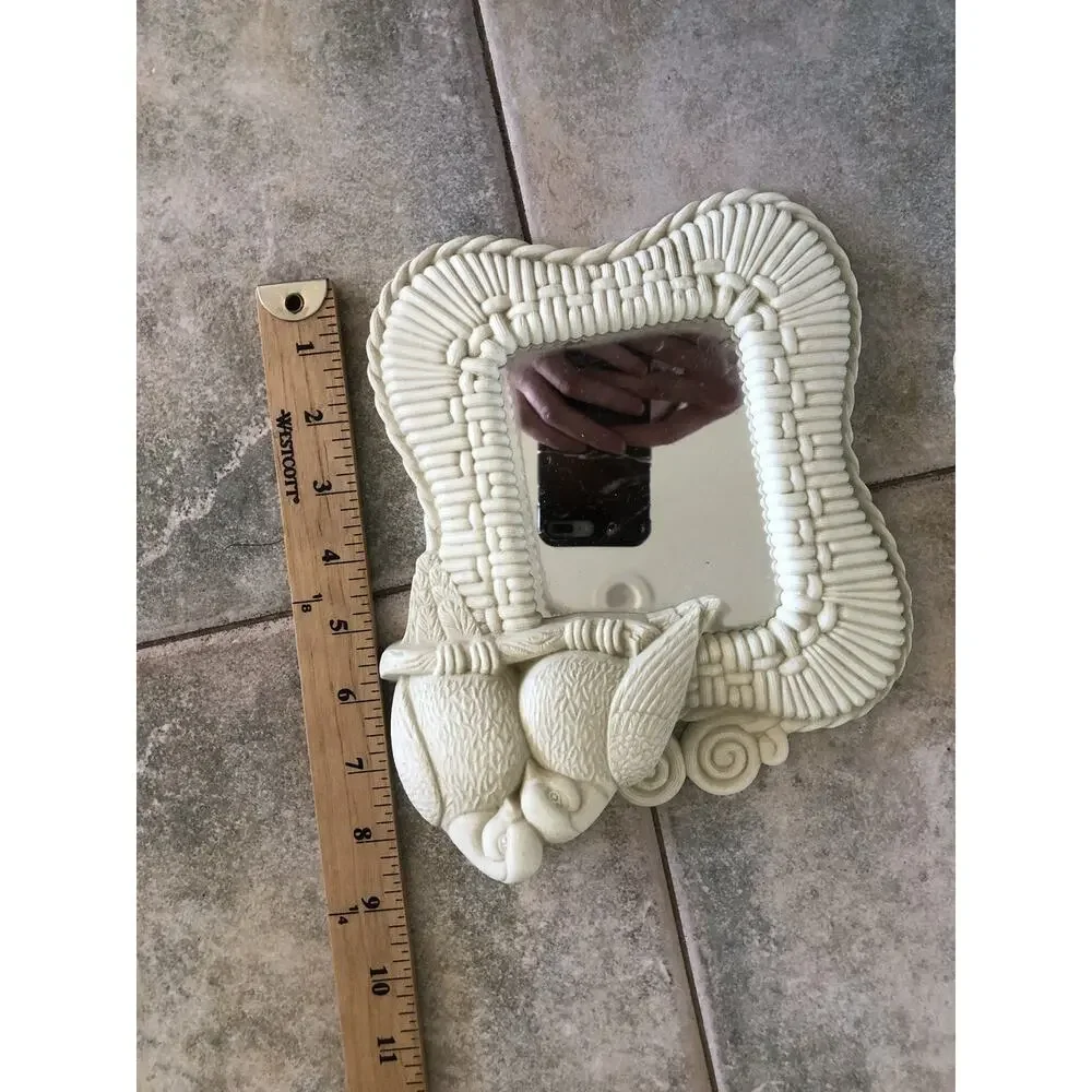 Vintage lovebird mirrors white dove wall decor Faux Wicker Kitschy Set Plastic